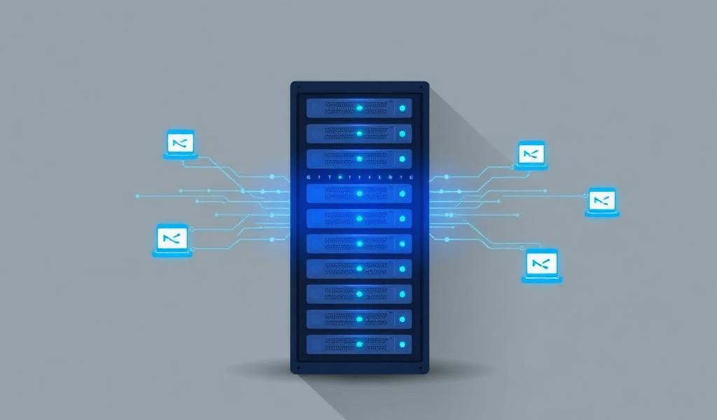 Illustration of a server rack linking out to websites